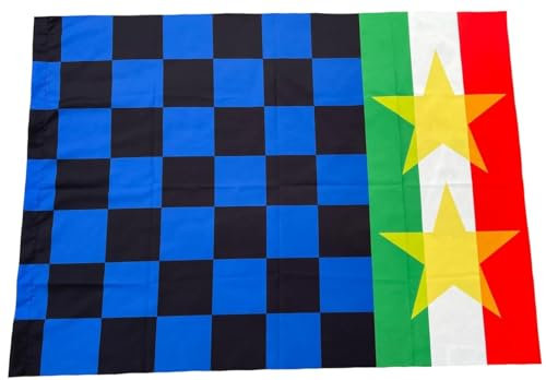 Bandierone colori nero e azzurro cm. 200 x 140 con 2 stelle e banda tricolore | Bandiera 2 stelle colore nera e azzurra grande stadio per tifoso BGS2ST220140