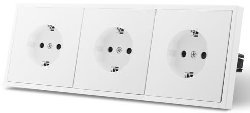 MVAVA Schuko Steckdose EU-Standard, 3 Fach Unterputz Steckdose, 80mm x 220mm Steckdosen, Einfache Installation, 3-Draht Erforderlich, Weiß