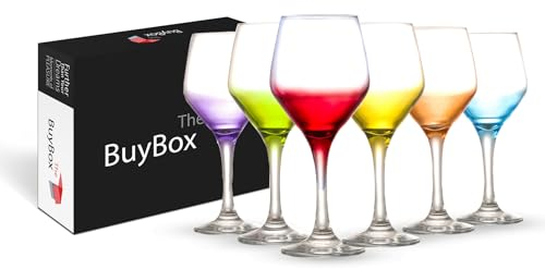 Verres à Vin Colorés Lot de 6 (11oz/330ml), Verre à Champagne, Cocktail, Martini, Coupé, Verres Aperol Spritz, Verrerie à Longue Tige