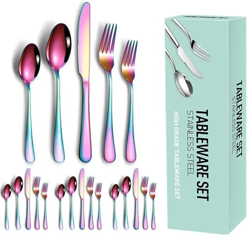 MIMEMY Besteck Set für 4 Personen, 20 teilig Essbesteck Set inkl. Messer, Gabel, Löffel für die Küche zu Hause, Besteck Edelstahl Spiegelpoliert, Spülmaschinenfest (Mehrfarbig)