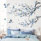 decalmile Pegatinas de Pared Árbol de Flores Azul Vinilos Decorativos Flores Aves en Rama Árbol Adhesivos Pared Habitación Dormitorio Salón