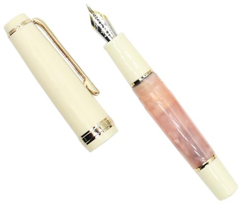 Gullor Mini Fountain Pen Gold Trim, Acrylic Pocket Pen, Pink, Medium Nib (0.7mm)
