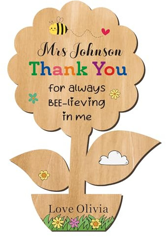 EDSG Personalised Teacher Gifts: Wooden Fridge Magnets, Classic Style, Teacher Gift Magnet, 1 Count, 10cm (length only), Flower Design 3