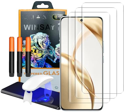 NOVAGO Compatible avec HONOR 200 5G - 3 Films écran verre trempé incurvé résistant avec colles et lampe fournies