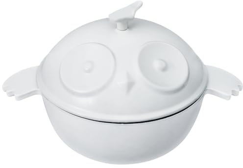 Flavehc Pentola da forno olandese a forma di gufo con coperchio, in ghisa da 3 qt, per la cottura del pane, smaltata bianca per lievito naturale