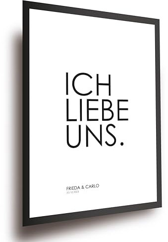 Lineo® Personalisiertes Liebes-Poster; Romantisches Geschenk mit Namen & Datum – Individuelles Wandbild für Paare für Hochzeit & Jahrestag (Ich liebe uns, 42L x 30B cm, Ungerahmt)