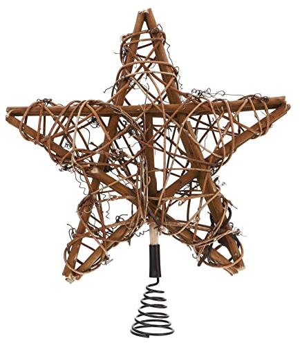 OKUMEYR Weihnachtsbaumspitze Fünfspitziger Stern Deko Christbaumspitze Aus Holz Mit Federsockel Festliche Baumspitzen Dekoration Für Xmas Baum Und Feiertagsfeier