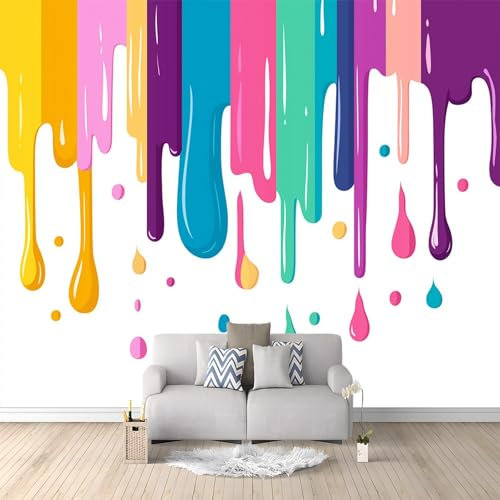 Papiers peints 300 x 210 cm Panoramique- Décoration murale moderne–pour chambre salon Dégoulinant coloré simple Motif Tapisserie Photo Décoration Blanc et bleu
