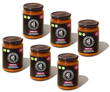 Löwenanteil - 100% Bio-Eintopf LINSEN DAL - 6x 570g Glas - Proteinreiches Bio-Fertiggericht mit orientalischen Gewürzen, roten Linsen & Hack aus Erbsenprotein - Ohne Zuckerzusatz & Glutenfrei