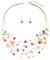 FANSWAN Parure de bijoux élégante multicolore avec collier et boucles d'oreilles pour femme avec perles de cristal multicouches, verre imitation perle, Zircone cubique