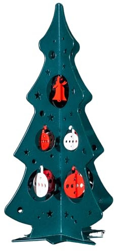 CAL Mini Albero di Natale 30 cm Decorazioni Incluse Made in Italy [Verde] Alberello natalizio da Tavolo, albero Natale piccolo stilizzato in Metallo