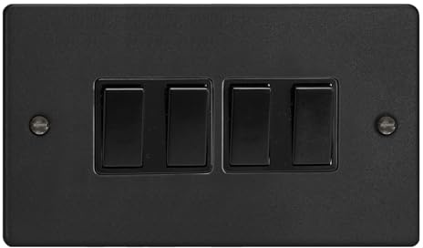 Varilight 4-Gang 10A 1- or 2-Way Rocker Switch (Twin Plate) Matt Black
