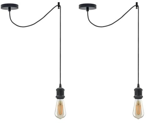 LEDSone Vintage Industriële Spin Plafond Hangende Hanglamp Lampenset Kroonluchter Verstelbaar 2m Stof 3 Kern Hanglampenset E27 Lampfitting Max 60W(Black) (Schwarz 2 - mit Glühbirne)