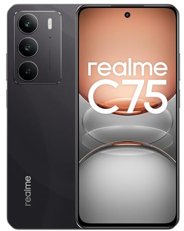 realme C75 4G Smartphone 8+128GB, Protezione IP 69 in Vetro Blindato e Armatura, Batteria 5828 mAh di Lunga Durata, Schermo Full HD 6,72 Pollici, Nero (Nessun Adattatore)
