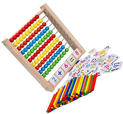 UPKOCH Rechenschieber Grundschule Abacus Rechner Kinder ab 3 Mathe-lernspielzeug-Set Für Holzrahmen Abakus Bunte Perlen/Zählstäbchen/Digitale Karten Frühes Pädagogisches Mathe-Spielzeug