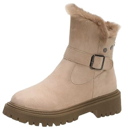 CEWIFO Stivaletti Neve Donna Stivali da con in Pelle Caldi e Accoglienti, Invernali Vera Lana Per Il Massimo Comfort Calore Scarpe Impermeabili (W1-Beige, 38)