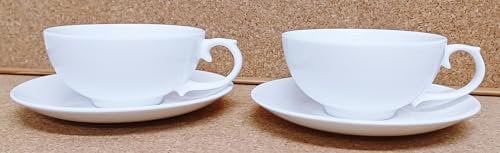 Rainbow Decors Classic White Cups and Saucers Set of 2 Fine Bone China 200 ml 7 fl oz teacups and Saucers