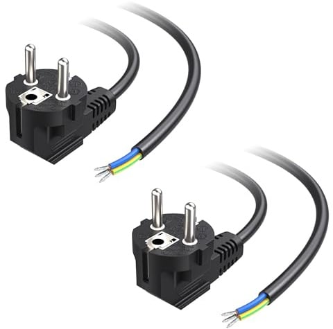 Cable Matters 2er-Pack Stromkabel mit Stecker 90° Winkel, 1m, Schwarz | 3-Adriges Anschlusskabel 16A 250V, VDE und CE, Schuko Stecker mit Kabel für Küchengeräte, Elektrowerkzeuge und mehr