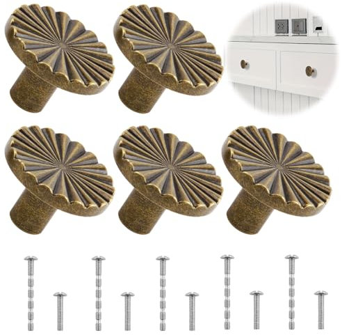 Garnirise 5 Pack Antique Brass Cupboard Handles Cabinet Drawer Knobs Brass Flat Wardrobe Door Handles Pulls Kitchen Bathroom Dresser Cabinet Hardware Handles Zinc Alloy