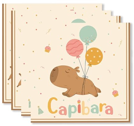 ParPix 20 Stück Capybara Geburtstag Servietten, 33x33cm Kapibara Kindergeburtstags Papierservietten, Capybara Geburtstag Party Deko Servietten, Capybara Happy Birthday Serviettens für Junge Mädchen