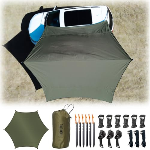 Car Awning Camping SUV Sun Shelter Waterproof Universal Tent Canopy Anti-UV for Van Campervan Caravan Truck Vehicle (live Green||4.5x4.5m(no pole))
