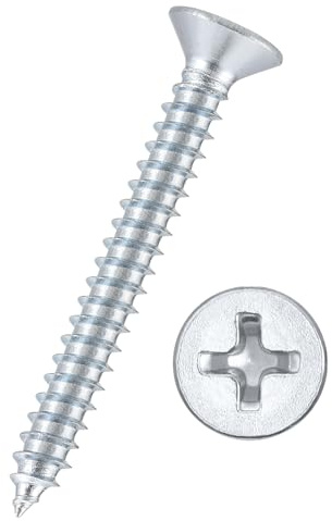 Kozelo 75pcs Phillips Wood Screws - [#8x1-1/2] Carbon Steel Bluish-white | Flat Head Countersunk Self Tapping Screws for Furniture Assembly, Interior Trim, Outdoor Construction