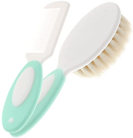 LOPUNER 1 Satz Wollbürsten Set für Junge Mädchen Sanfte Kopfhautmassage Tools Natürliche Pflegebürste und Kamm für Babypflege gegen Milchschorf Blau