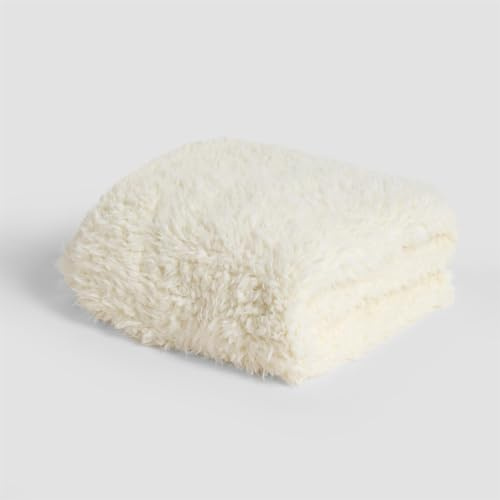 OHS Sofia Faux Fur Throw Blanket, Super Soft Warm Fluffy Blanket for Bed Reversible Plush Velvet Single Bed Throws Lightweight Throws for Sofas Large, Cream - 120 x 150cm