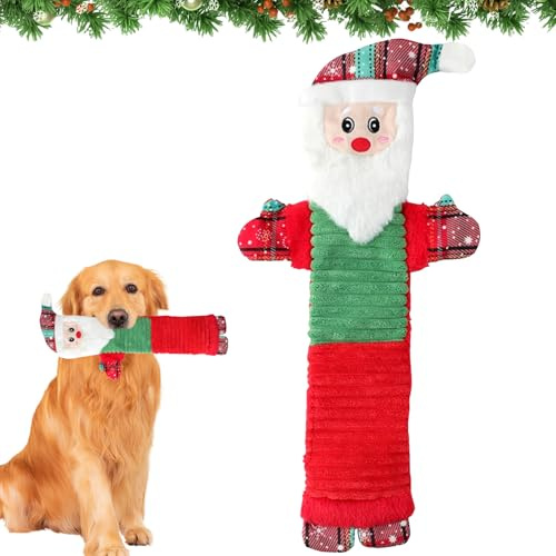 Quietschspielzeug Hund, Hundespielzeug Weihnachten, Interaktive Hundespielzeug, Quietschendes Plüsch-Hunde spielzeug, Weihnachtsmann, Elch Geeignet für Große Mittlere und Kleine Hunde Kauspielzeug(A)