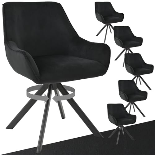 Goeurvant Chaises Pivotantes Lot de 6 – Chaises Velours avec Accoudoirs, 360° Pivotantes, Pieds Métal, Dossier Confort, pour Salle à Manger, Salon, Noir