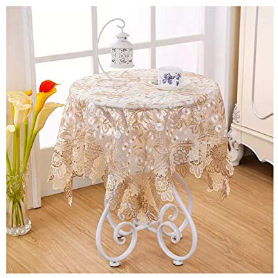 ZGHQHCDRH Tablecloths, Embroidery Lace Tablecloth,Stain and Wrinkle Table Cover with Macrame,Bedside Tv Cabinet Cover(Beige,150x150cm(59x59inch))