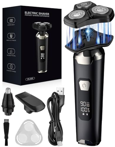 Electric Razor for Men, 4D Rotary Electric Shaver, 3-in-1 Magnetic Beard Trimmer Kit, Cordless Wet & Dry IPX6 Waterproof, LED Display, USB Charging, Men’s Grooming Kit, Father’s Day Gift for Dad