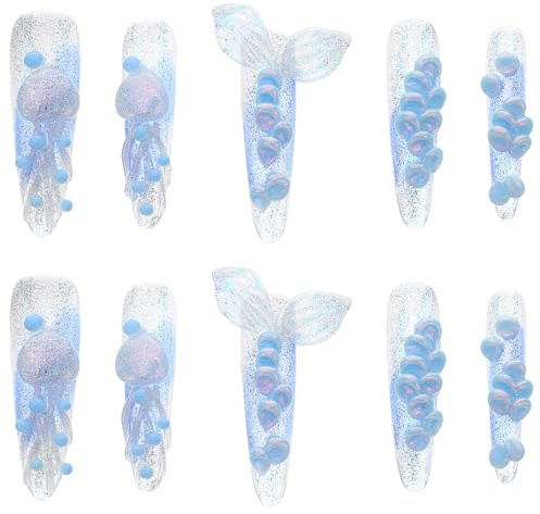 Ipetboom Little Mermaid Nail Stickers Ocean Nail Decoration for Summer Glitter for DIY Manicure