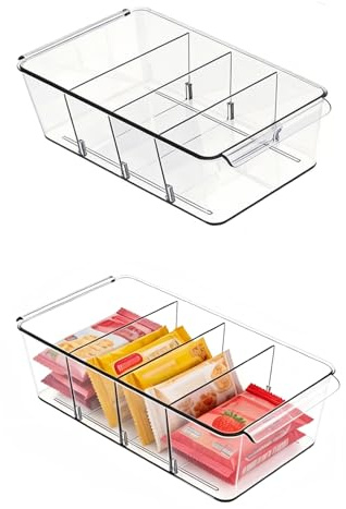 AIYULONG Fridge Organisers, Kithcn cupboard organiser 2 Pack, XLarge | Kitchen Organisers for Fridge, Cabinet Organization and Storage, 4 Compartment Holder Packets, Snacks, Pouches, Spice Packets