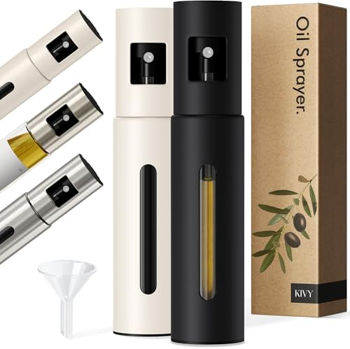 KIVY Ölsprüher 2x 100ML - Öl Sprühflasche mit Präzisem Sprühkopf | Ölspray Oil Sprayer - Ölsprühflasche Ölzerstäuber - Sprühöl Kochen Ölsprayer - Olivenöl Spray - Weiß & Schwarz