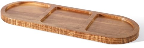 WLWNWFT Assiette à collation à 3 compartiments, assiette à collation en bois d'acacia pour fêtes, assiette en bois, plateau de service pour collations, fromage et entrées