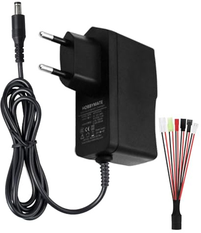 Chargeur de Batterie NiMH pour Modèles Réduits RC 2,4V, 3,6V, 4,8V, 6V, 7,2V, 8,4V, 9,6V, 10,8V, 12V avec Connecteurs Standard SM 2P/XH/JST/Futaba Avions, Drones et Airsofts RC et Les Voitures RC