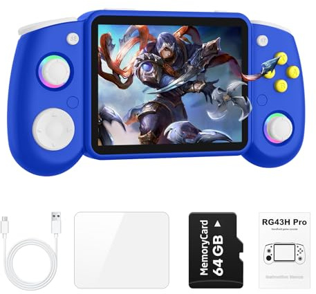 RG43H PRO Retro-Handheld-Spielkonsole, 10,9 cm IPS-Bildschirm, RK3562 Quad-Core-CPU, tragbares Dual-System, WiFi-vernetzter HDMI-TV-Ausgang, 4000 mAh Akku, Spielkonsole mit 64 GB TF-Karte, Marineblau