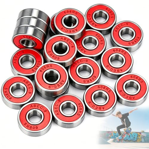 Deeploom 20Stück Kugellager 608, 608ZZ 8x22x7mm, ABEC-9 608 2RS Bearing Doppelt Geschirmt Material aus Kohlenstoffreichem Stahl Skateboard RollenKugellager für Skateboard Roller Inline Skates (Rot)