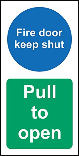 Fire door keep shut - Pull to open Safety sign - Self adhesive sticker 200mm x 100mm