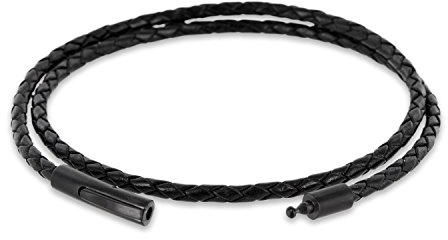 Auroris Echtleder Kette/Armband geflochten 3mm Farbe: schwarz mit Hebeldruckverschluss aus matt-schwarzem Edelstahl - Länge: 40cm