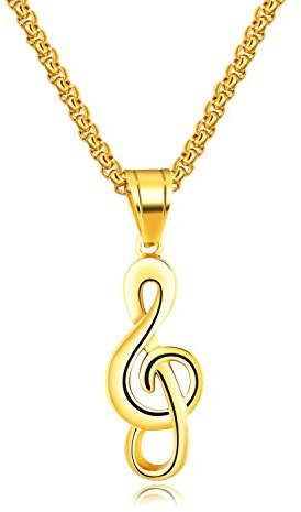 bigsoho Edelstahl Halskette Kette Anhänger Musik Notenschlüssel Damen Herren Schmuck Geschenk