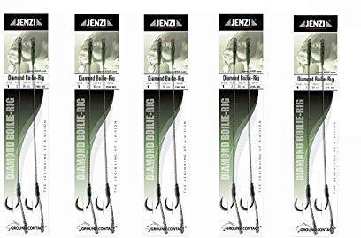 Set 10 Stück JENZI Vorfächer geflochtene Schnur Boilie Rigs Diamond Vorfach Karpfen Hakengröße 1, 2, 4, 6, 8, 10 inklusive Boilie-Stopper +gratis Petri Heil Aufkleber (Hakengröße 1)