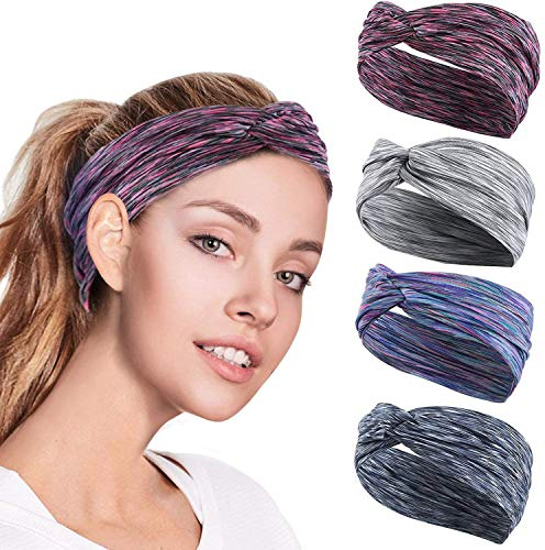 GoHZQ 4 Stück Damen Stirnband Headwrap Mehrfarbig Kopfband Haarband Elastisch Weich Verdreht Stirnband Kopfbedeckung für Alltag Yoga Sport