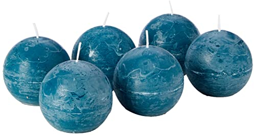 Spaas 6 Rustikale geruchlose Kugelkerzen 80 mm, ± 24 Stunden, Türkis