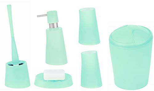 Spirella Badezimmer Set, 6-teiliges Badzubehör Move Seifenspender, WC Bürste, Seifenschale, Kosmetikeimer und Zahnputzbecher Mint
