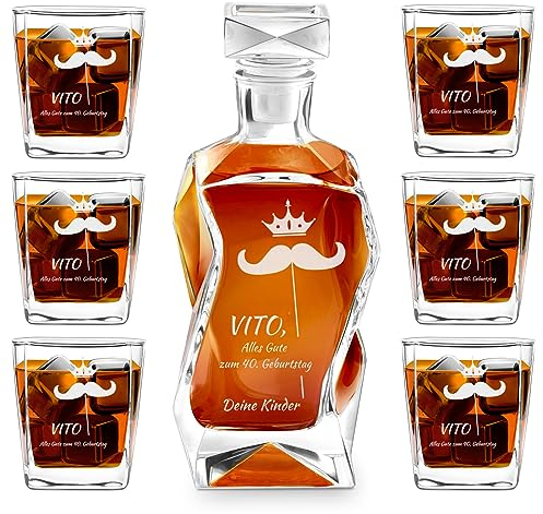 Maverton Whiskey Karaffe + 6er Whiskygläser Set mit Gravur - 700ml Whisky Dekanter - Geschenk zum Geburtstag für Männer - Vater