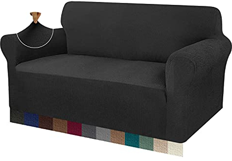 Granbest Dicke Sofabezug 2 Siter Stretch und Stilvolle Couchbezug Möbelbezüge Anti Rutsch Kratzfest Sofahusse Jacquard Spandex Stoff (2 Sitzer, Schwarz)