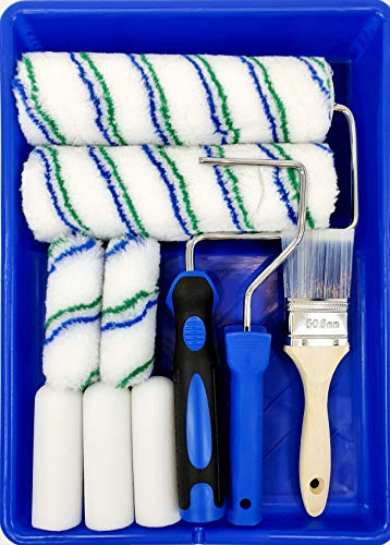 Complete Paint Roller Set for Professional-Quality Results - All-in-One Kit for Home Painting Projects. 1x Paint Tray - 2X Roller Frames - 2X 9 Roller - 5X 4 Roller - 1x 2 Paint Brush.