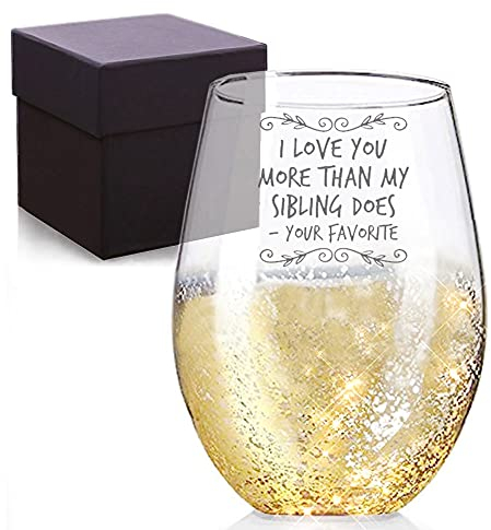 Weingläser mit Aufschrift Love You More Than, handgefertigt, goldfarben geätzt, Geschenk zum Muttertag